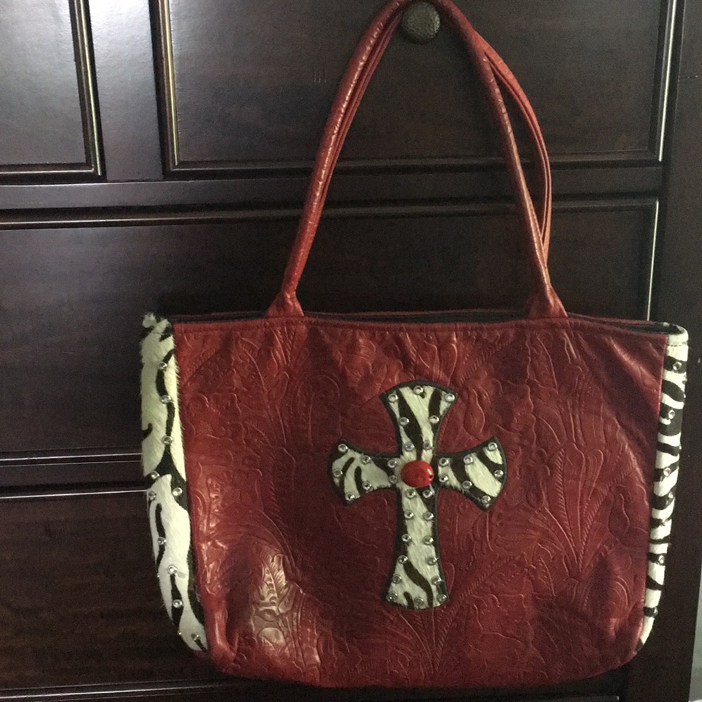 Red and zebra KurtMen tote